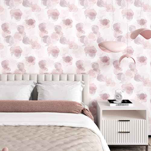 Watercolor Pink Wallpaper Peel and Stick Modern Wallpaper Abstract Geometric Contact Paper Pink Polka Dot Self Adhesive Contact Paper for Walls Bedroom Nursery Girls Room Cabinets 17.5"x102"