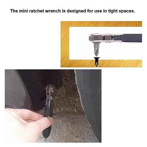 Mini Ratchet Wrench,2 Pieces 1/4 Inch Right Angle Screwdriver with Low Profile,Close Quarters,Offset Reversible Drive Handle for Bits