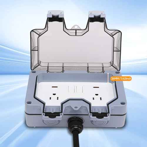 Outdoor Power Outlet,Outdoor Extension Cord Waterproof Double Wall Outlet Extender with On-Off Switch and Indicator Light£¬Exterior Electric External Power Outlet,Outside Outlet (32.8FT)