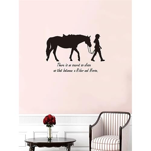 Equestrian Wall Sticker - "There is no secort so close" Quote Decals - 22"x14" (Black-JZY072-Girl Horse)