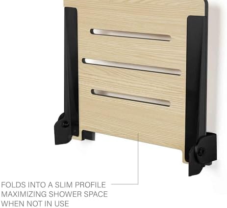 Seachrome 18 inch Silhouette Slimline Folding Wall Mount Shower Bench Seat, Urban Chic Seat with Matte Black Frame