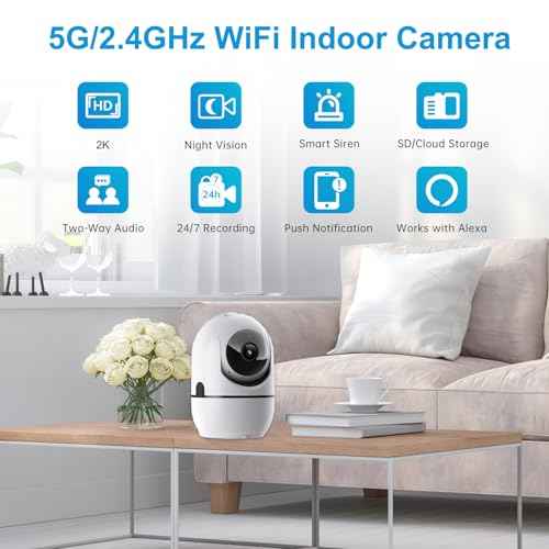 Indoor Security Camera, 5G&2.4G WiFi Security Cameras Indoor for Home Security, Pan/Tilt Baby Monitor/Dog/Pet Camera with Phone App Motion Sensor & Night Vision. TF/CloudStorage (2Pack)