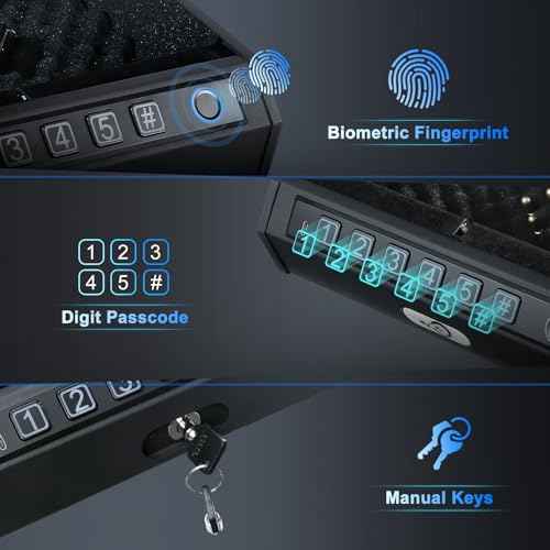 Biometric Gun Safe for Pistols Fingerprint Handgun Safe for Nightstand, Quick Access Pistol Lock Box with PIN Keypad & Keys, Portable Firearm Storage for Home Car Office