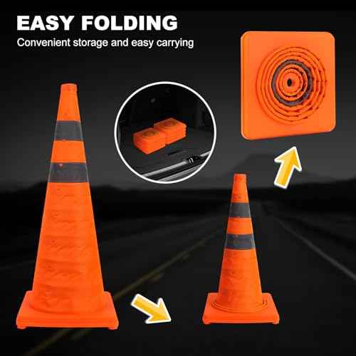 2 Pack Safety Cones 28 Inch Collapsible Orange Traffic Cones, Reflective Cones for Driving Training, Multifunctional Pop up Safety Cone, Foldable Traffic Cone for Sports Parking Cones,Caution Cones