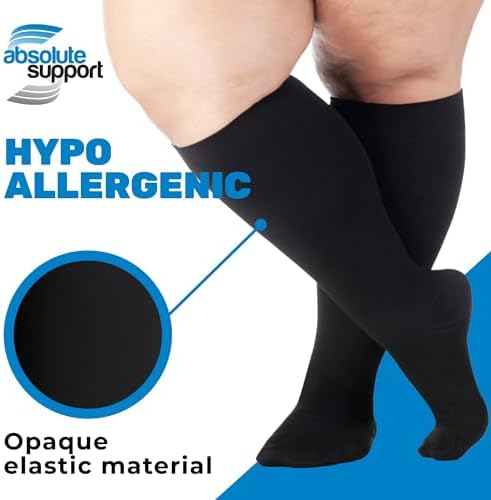 ABSOLUTE SUPPORT (3 Pairs) Wide Calves Compression Socks for Women & Men Circulation 20-30mmHg - Support Hose for Swelling, Leg Pain, Edema, Post Surgery Recovery - Black, 2X-Large - A501BL5-3