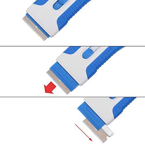EHDIS Car Sticker Remover Glass Cooktop Razor Scraper with 10pcs Replace Blades for Label,Glue,Paint,Adhesive Remover,Oven Door, Stove Cleaning (Blue)