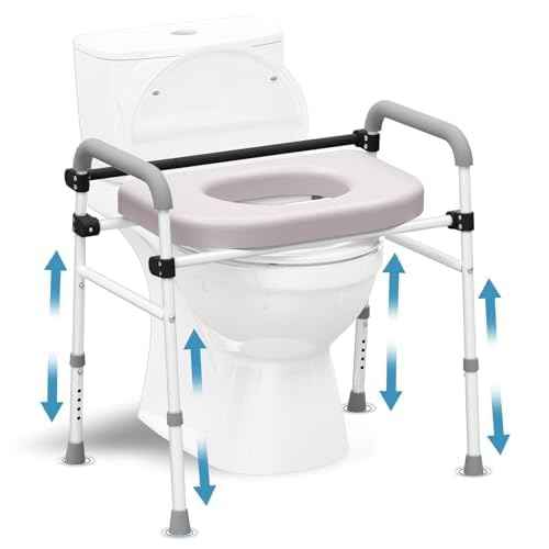 Toilet Seat Riser Adjustable Height Elevated Shower Commode Chair with Handles and Thick Soft Pad Heavy Duty 350lbs Bedside Commode Chair for Elderly Handicap Pregnant Easy to Assemble