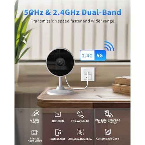 [5G & 2.4G] 2K Indoor Security Cameras for Home Security, AI Voice Change for 2-Way Talk, Motion Detection, Night Vision, 24/7 SD Recording/Cloud Storage, Baby Monitor/Dog/Pet Camera with Phone App, 2