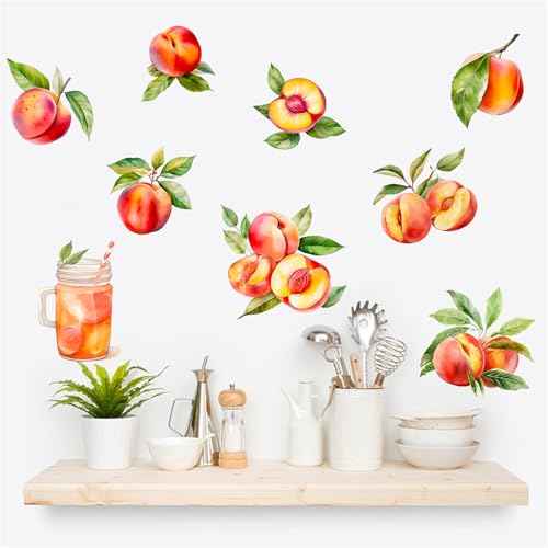Pink and Tender Refreshing Peach Fruit Wall Decals Colorful Peach Wall Stickers Restaurant Kitchen Wall Decor Pegatinas para Pared