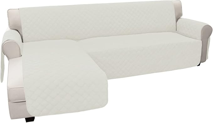 Easy-Going Sofa Slipcover L Shape Sofa Cover Sectional Couch Cover Chaise Cover Reversible Furniture Protector for Pets Kids Children Dog Cat (Large, Ivory/Ivory)