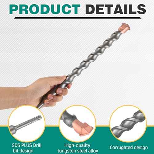 2 Pcs 1 Inch x 14 Inch Rotary Hammer Drill Bit Lengthening, Compatible with SDS Plus, Carbide Tipped to Easily Drill Through Concrete, Masonry Bit for Brick, Cement, Stone, Block and More