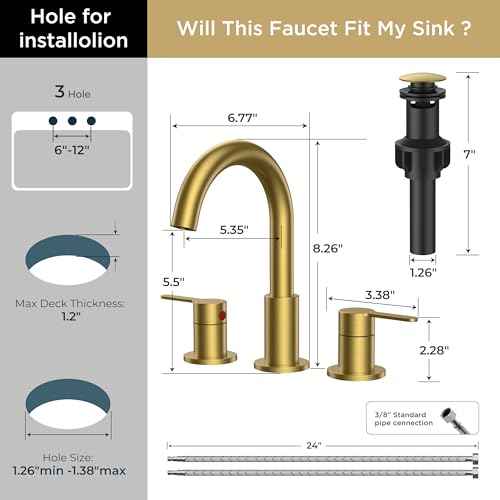 8 Inch 3 Hole Bathroom Faucets Brushed Gold, Widespread Vanity Faucet with Aerator, 360¡Æ Swivel High Arc Spout, Spot-Free Finish, cUPC NSF Certified, CEC & DOE Compliant, 2 Handle Sink Faucet
