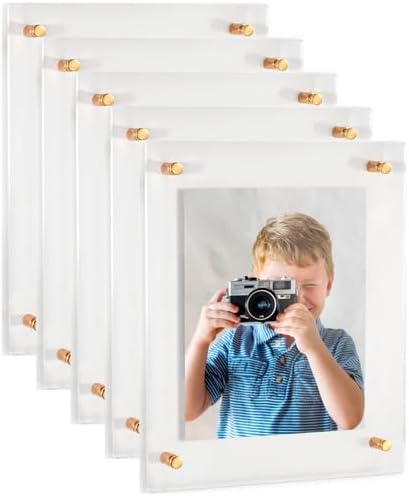 ArtToFrames 14x17 Inch Double Panel Floating Acrylic Picture Frame (Full Frame is 18x21) comes with Gold Standoff Hardware, Made in the USA, 5 Pack