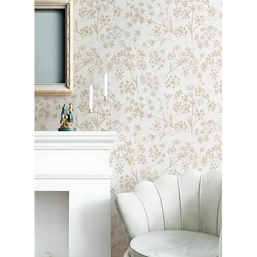 Safiyya Peel and Stick Wallpaper Floral Contact Paper 78.7" x 17.3" White and Beige Wall Paper Modern Neutral Self Adhesive Removable Wallpaper for Bedroom Bathroom Vinyl Rolls