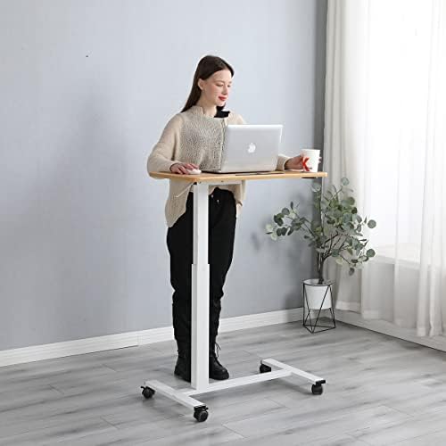 Overbed Beside Table,Bed Desk,Hospital Bedside Table,Pneumatic Mobile Laptop Computer Standing Desk Cart with Tray