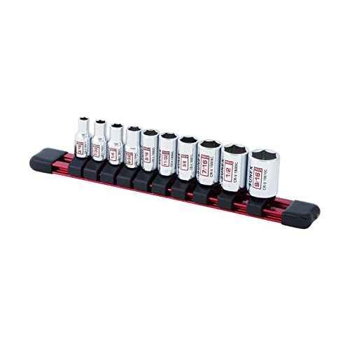 10Piece 1/4" Drive Chrome Socket Rail 6Pt SAE Standard