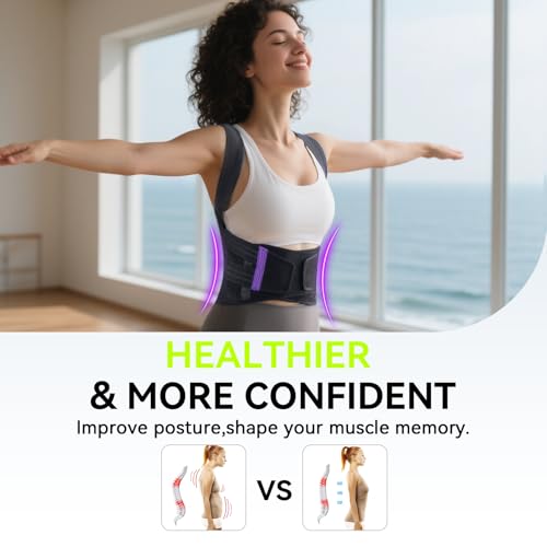 2025 New Posture Corrector for Women & Men, [Enhanced Support & Breathable Mesh] Upgraded Back Brace, Adjustable Shoulder Straightener for Neck Back Pain Relief, Scoliosis Improvement(Black Purple,M)