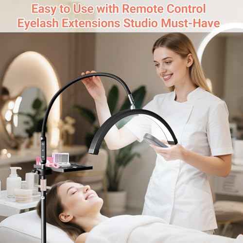 LIONVISON Half Moon Lash Light: 6500K LED Lamp Ring Light with Tray - 360¡Æ Flexible Gooseneck Durable Metal Stand - Salon Use for Lash Artists Eyelash Extensions (18In Black)