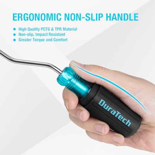 DURATECH Screwdriver, 3/16" Flat Head Screwdriver with Crank-Action Handle, Premuim S2 Steel, Quick Rotating Screwdriver with 6" Shank Spins Screws Fast with One Hand