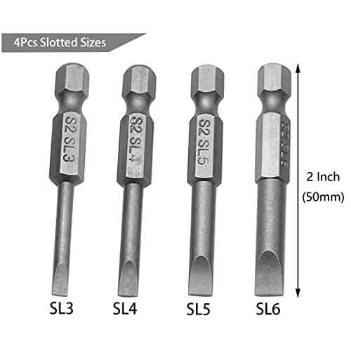 10Pcs Magnetic Screwdriver Bit Sets 1/4 Inch Hex Shank Flat Slotted + Phillips Cross Head Screw Driver S2 Steel Drive Drill Bits for Electric Screwdrivers (2 inch/50mm Length)