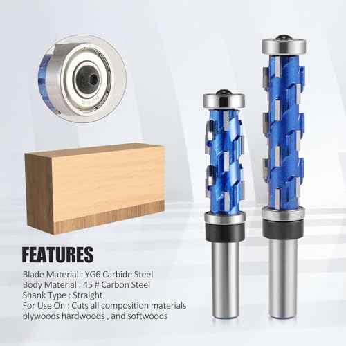 HOZLY Flush Trim Router Bit 1/2" Shank, Double Bearings Flush Trim Bit 1/2 Spiral Trimming Bit, Wood Router Tool Hardwood Flush Cut Router Bit Router Template Bit for Wood MDF(2PCS)