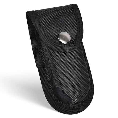 Nylon Pocket Knife Sheath, 5"-5.5" Portable Knife Holder for Belt, Horizontal/Vertical Carry Knife Pouch with Snap Closure, Multitool Folding Knife Sheath for Daily or Outdoor Use
