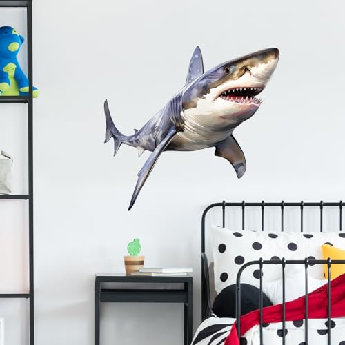 Lifelike Shark Wall Stickers for Nursery Sea Animal Wall Stickers for Kid Boy Baby Room Stickers Peel and Stick Wall Art Home Decor Living Room Bedroom Bathroom