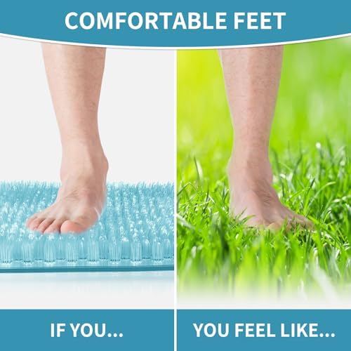 Yolife Shower Foot Scrubber Mat, Anti-Slip Bath Mat with Scrub Bristles, Soft Shower Foot Massager with Strong Suction Cups for Soothe Achy Feet, 25.6" x 13.4"