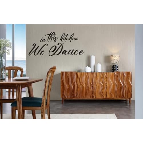 Funny Kitchen Quotes Vinyl Wall Decal,in This Kitchen We Dance Humor Removable Wall Sticker for Dining Room Kitchenware Restaurant Coffee Shop Station Farmhouse Decor
