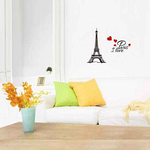 Eiffel Tower I Love Paris Wall Sticker Waterproof Removable Wall Decal Home Decoration (9''X15'')