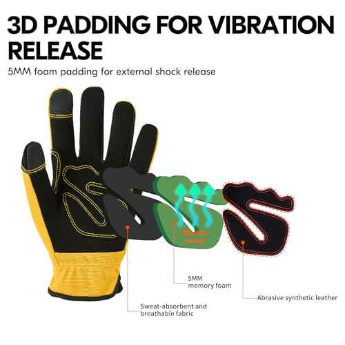 Vgo... 3-Pairs Synthetic Leather Work Gloves, Multi-Purpose Light Duty Work Gloves, Breathable & High Dexterity, Touchscreen
