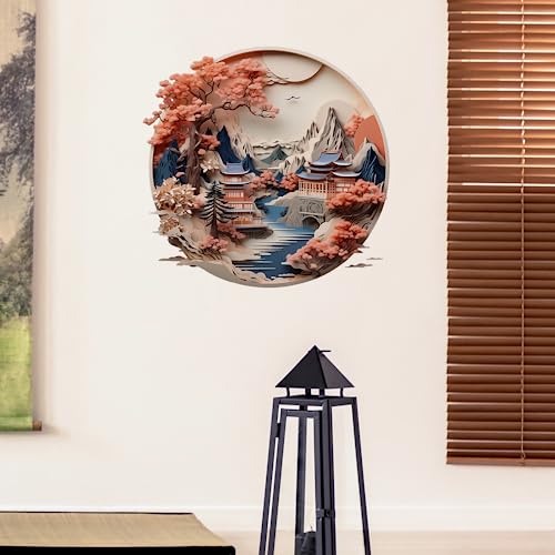 Warm Tones Chinese Landscape Chinese Paper Cutting Style Window Wall Decal for Kids - Paper Style Wall Sticker | Removable, Waterproof, and Easy Peel and Stick | Perfect for Kids, Baby Room,