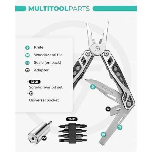 Multi Tool with Universal Socket - 22 in 1 Stainless Steel Multipurpose Tool with Saw, Pocket Knife, Wire Stripper & More - Small Tools for DIY Enthusiasts, Hobbyists, & Professionals by DrFriedels