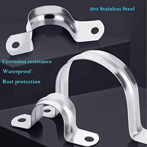 AKIHISA Pipe Clamps, 10 Pcs U Tube Strap Clamp, 304 Stainless Steel 2 Hole Pipe Bracket, ID 7/9Inch(20mm)