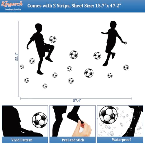 Soccer Players Wall Decals Peel and Stick, Football Sport Silhouette Vinyl Removable Wall Stickers & Murals, Wall Art Decor for Children¡¯s Baby Boys Bedroom Nursery Classroom Playroom