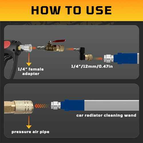 Radiator Cleaning Wand: 47"/39"/32"/24" Selectable Length | Max 4500 PSI with 360¡Æ Swivel Quick Coupler & Embedded Punched, Pressure Washer kit for Car/Truck, Condensers & Heavy Machinery