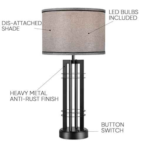 27in Tall Table Lamps for Living Room Button Control Farmhouse Rustic Table Lamps Set of 2 SideTable Lamps Black&Grey Bedroom Lamps for Bedside Nightstand End Table 2025 New
