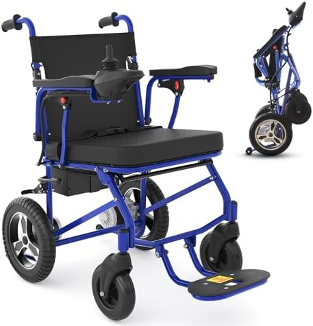 20 Miles Long-Range Portable Electric Wheelchair for Adults - Foldable Travel Power Chair Fits Car Trunk, 500W All-Terrain Motor, Lightweight Mobility Scooter, Blue
