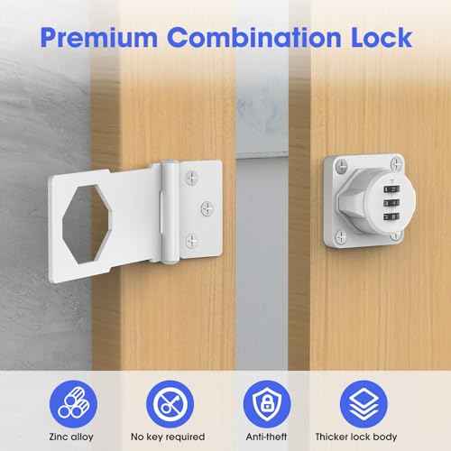 Mechanical Password Rotary Hasp Locks, Cabinet Locks with Combination, Door Security Gate Locks for Small Doors, Cabinets, Barn Door, Bathroom, Outdoor, Closet, Fence (2 Packs White)