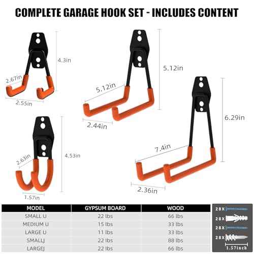 Garage Hooks, 12 Pack Wall Hooks for Hanging Heavy Duty Ladders, Bikes, Tools Ideal for Garage, Garden, Basement Utility Room Storage (Orange)