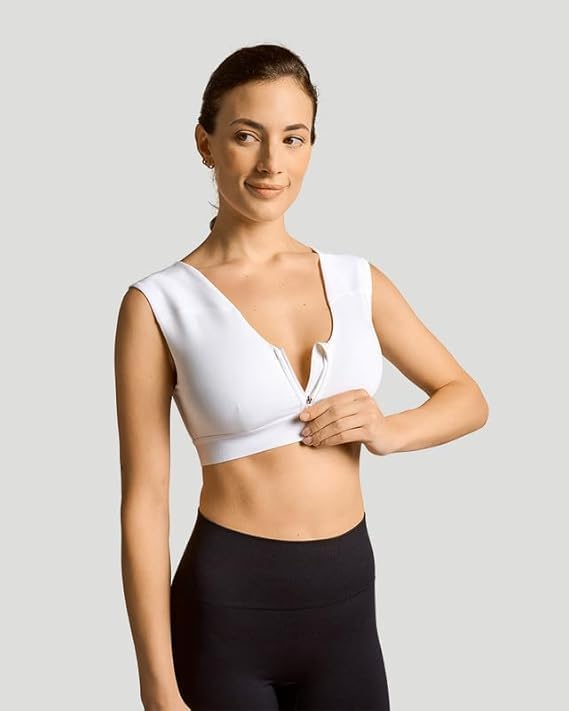 Tommie Copper Shoulder Support Compression Bra with Front Zipper Closure Wireless Posture Corrector & Back Support Bra UPF 50