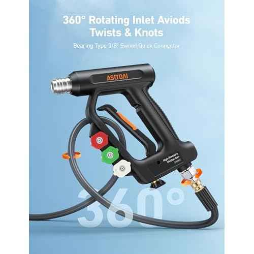 AstroAI Short Pressure Washer Gun with Swivel - High Pressure Washer with 4 Nozzles and 3/8¡± Swivel Quick Connector Plug - 4060PSI Max and Compatible with Hose, Foam Cannon Car Wash Foam Gun, Black
