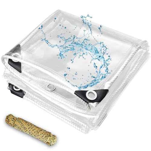 7' x 10' Clear Waterproof Tarp, PVC 14 Mil Tarpaulin with Grommets, Duty Heavy Tear Resistant Cover for Camping, Greenhouse, Cars, Patio and Pavilion