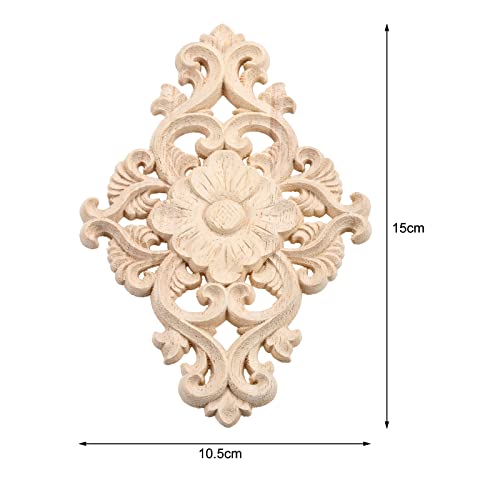 Wood Carved Appliques, 2Pcs Wooden Decorative Onlays, MUXSAM Unpainted Furniture Center Decals for Cabinet Dresser Bed Door Wall Wardrobe Ceiling Decoration Home DIY Project, 15x10.5cm/5.9"x4.13"