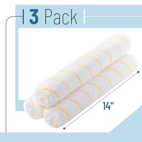 Bates- Paint Roller Covers, 14 Inch, 3 Pack, Yellow Stripes, 1/2" Nap Microfiber Paint Rollers