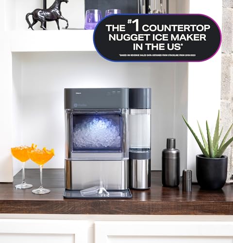 GE Profile Opal 2.0 with 0.75 Gallon Tank, Chewable Crunchable Countertop Nugget Ice Maker, Scoop included, 38 lbs in 24 hours, Pellet Ice Machine with WiFi & Smart Connected, Stainless Steel