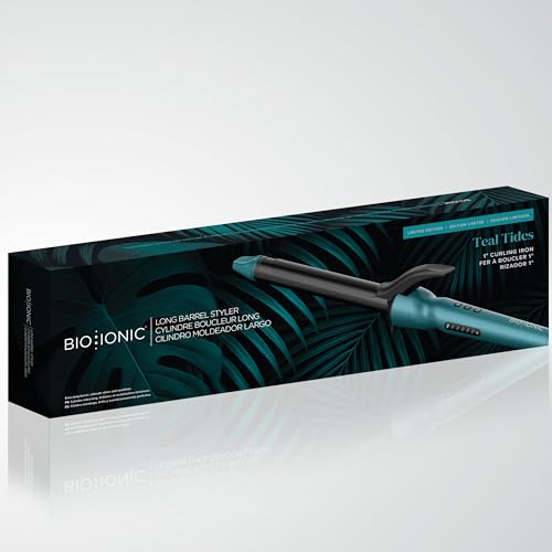 Bio Ionic Long Barrel Styler, 1" Curling Iron with Moisture Heat Technology & NanoIonic MX, Verstatile Curling Wand with Longer Barrel for Large Sized Soft Curls & Waves, Limited Edition Teal Tides