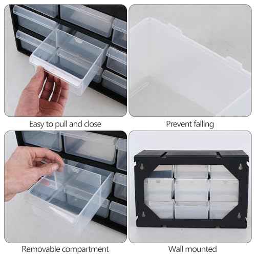 Small Parts Drawer Cabinet, 9 Drawer Desktop Storage Cabinet, Plastic Storage Drawers for Crafts Set of 1, Black