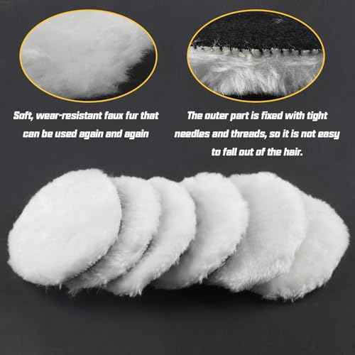 4Inch Wool Polishing Buffing Pads, 6 Pcs, Car Buffer Polisher Kit, Wool Buffing Polisher Wheel, M10 Drill Adapter & Hook and Loop Back