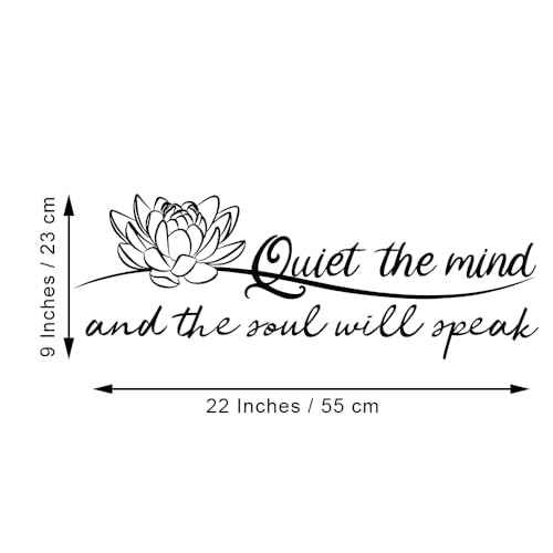Quiet The Mind and The Soul Will Speak Lotus - Pure Black Vinyl Wall Decal Without Transparent Edge Art Letters Meditation Quotes Decoration Yoga Pilates Sayings